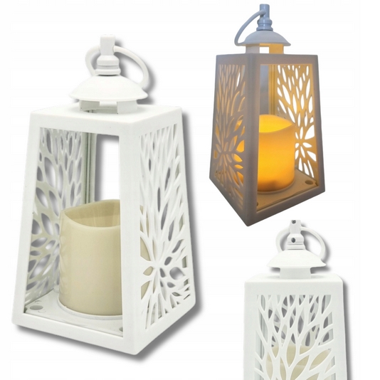 Dvojdílna biela dekoratívna lampa - LED latarenka s rúčkou, ekologická